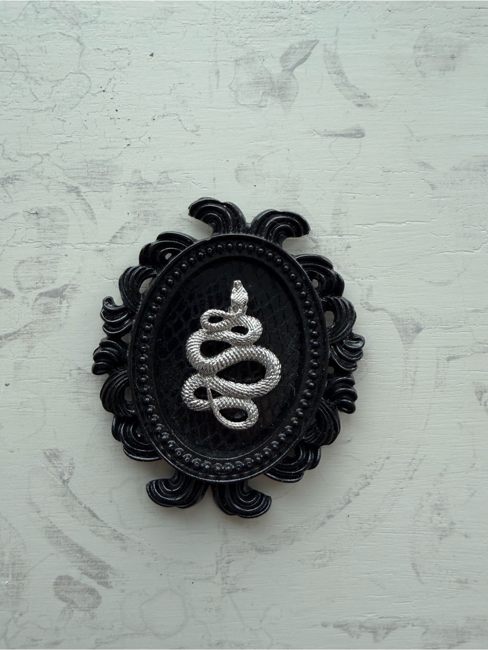 Small Silver Snake Wall Plaque Black Gothic Baroque Ornate Oddities Witchy Decor